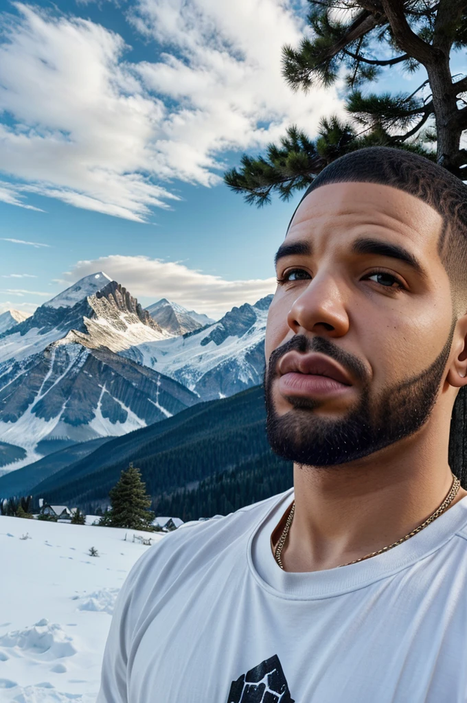 Drake With Eminem, High Face Detail, Background Mountains And Tree