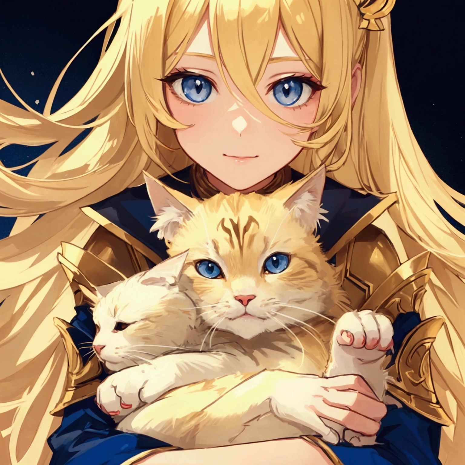 Illustration of the face of a beautiful blonde girl holding a cat