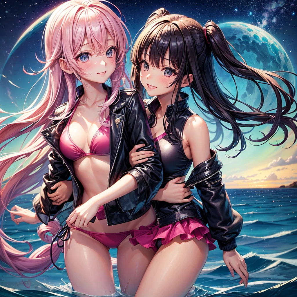 best quality，，smile，blazer，swimsuit，nepal，High-dimensional beautiful girl，leather jacket，Multidimensional beautiful girl，複数人のgirlが描かれている，They are hugging each other，Colorful，Different world，girlの集団，JK，Swimwear，bikini，girl，Sexy and cute，New generation，Evolution of fashion，middle School girlultiple girls are depicted,harem，idol group，starry sky background，photo shoot，long hair，wearing a cardigan，beautiful girlの国，girl&#39;s paradise，highest quality，big breasts，leather jacket，happy girl,horny girl，Blue eyes，perfect face，standing position，She has her bangs down，fur jacket,Beautiful eyes，smooth hair，perfect eyes，beautiful girl，Angel Girl，multicolored hair colors，naughty girl，beautiful，High-dimensional beautiful girl，Multidimensional beautiful girl，gathering，Group、，