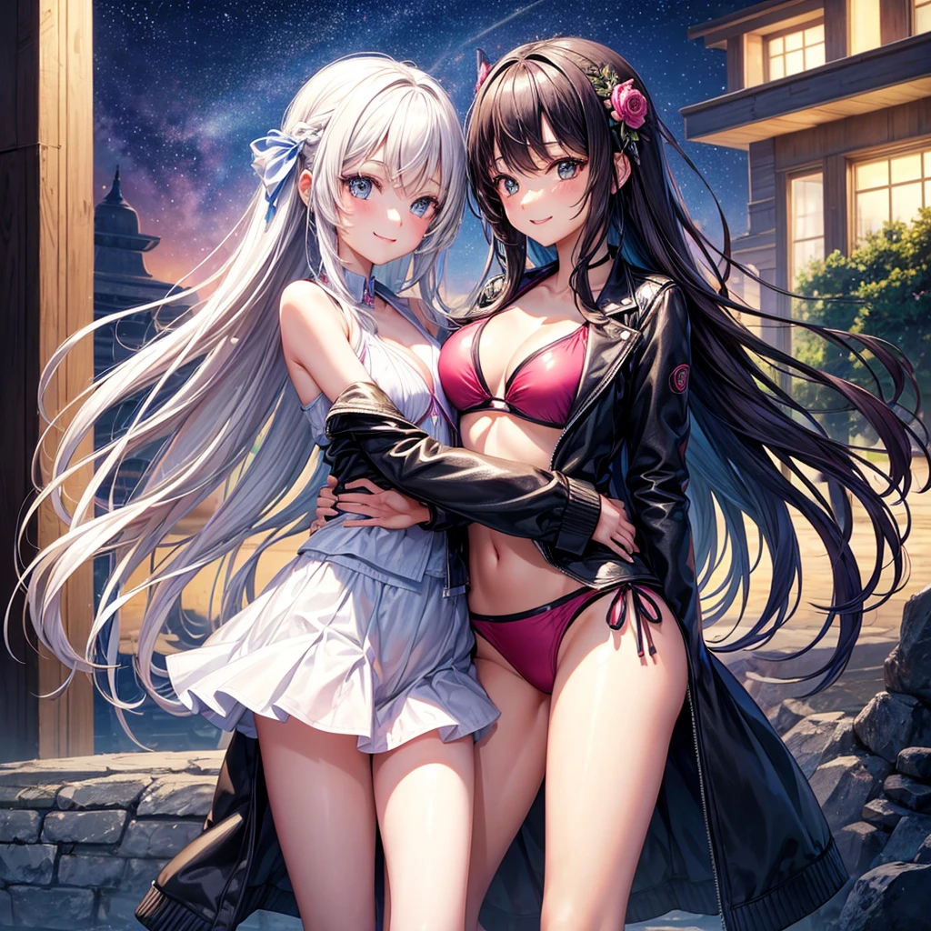 best quality,,smile,blazer,swimsuit,nepal,High-dimensional beautiful girl,leather jacket,Multidimensional beautiful girl,複数人のgirlが描かれている,They are hugging each other,Colorful,Different world,girlの集団,JK,Swimwear,bikini,girl,Sexy and cute,New generation,Evolution of fashion,middle School girlultiple girls are depicted,harem,idol group,starry sky background,photo shoot,long hair,wearing a cardigan,beautiful girlの国,girl's paradise,highest quality,big breasts,leather jacket,happy girl,horny girl,Blue eyes,perfect face,standing position,She has her bangs down,fur jacket,Beautiful eyes,smooth hair,perfect eyes,beautiful girl,Angel Girl,multicolored hair colors,naughty girl,beautiful,High-dimensional beautiful girl,Multidimensional beautiful girl,gathering,Group、,