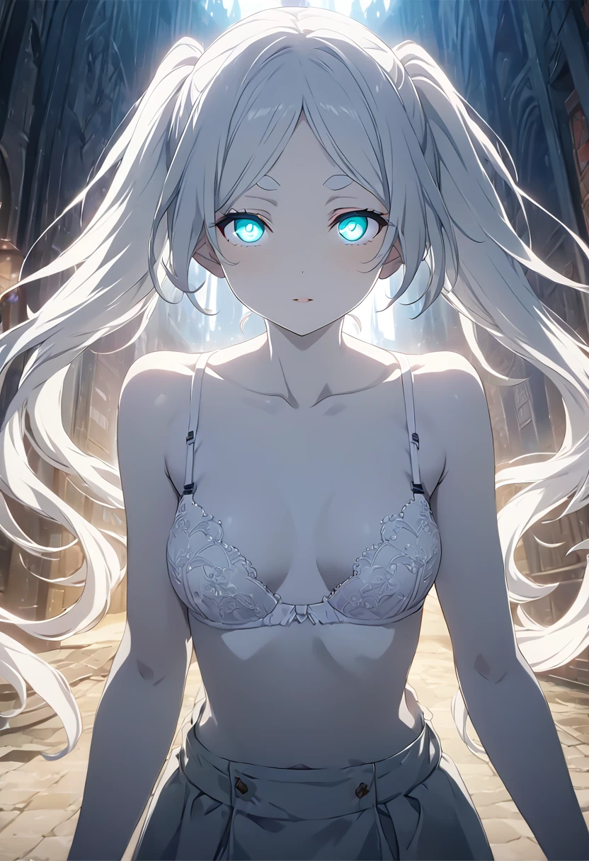 Lie in ,Small breasts ,(((White lace realistic panties,White lace realistic bra))),Day,Freezing,Freezing:Beyond the end of the journey,Elf Girl,White hair in twin tails、black tights、Brown boots,Green Eyes,Parted bangs,Thick eyebrows,(narrow_Waist), Retention Staff,Medieval streetscape, ,masterpiece ,8k unity wallpaper,Detailed eyes,Detailed face,Detailed skin,Anime key visual, ,Highest quality, High resolution, unity 8k wallpaper, (shape:0.8), (Fine and beautiful eyes:1.6), highly Detailed face, Perfect lighting, Extremely detailed CG, (Perfect hands, Perfect Anatomy),masterpiece,High resolution,Perfect Anatomy,Anime key visual,Kyoto Animation,(Fine and beautiful eyes,Glowing Eyes,Detailed Hair,Detailed skin,Detailed wear ),Highest quality,unity 8k wallpaper,Ultra-dense skin,White skin,Highest quality,Blurred_background,
