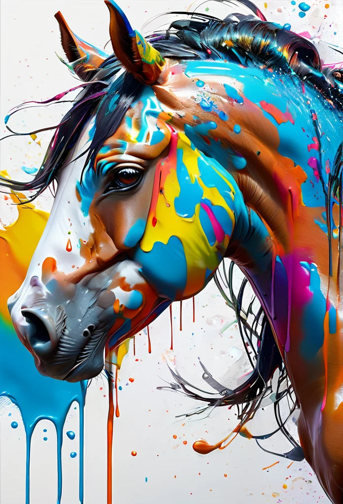 arte splash, a horse head, very detailed mane ((White background)), piercing eyes, Epic Instagram, art-station, splash style of colorful paint+, Contour, hyper-detailed intricately detailed, engine unreal, awesome, details Intricate, splashscreen, colors complementary, realistic concept art, 8K resolution, deviantart masterpiece, oil-painting, heavy brush strokes, paint drips, splash arts