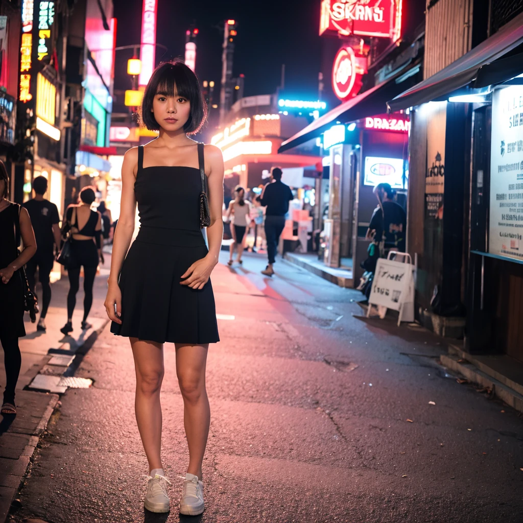 Highest quality,master piece,incredibly absurdres,high resolution,lens flare,a girl, one girl,solo focus,alone,full body,perfect anatomy,8k,a girl, one girl,solo focus,alone,master piece,by famous artist,a girl, one girl,solo focus,alone,4K,8k,raw photo,full body,standing,bloom,Japanese women,Gal,Shibuya-kei、Fair skin,h cup bust,Beautiful woman,short blonde hair,one girl,Casual Style,Nightclub in the background,night,illumination、one girl
