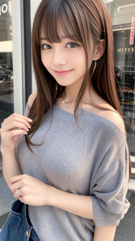 highest quality, masterpiece, Attractive girl, Stunning girl, Brown Hair, Shoulder Length Layered, asymmetrical bangs, Japanese Idol, Sophisticated, Stylish, embarrassed、smile、白レースビキニ
