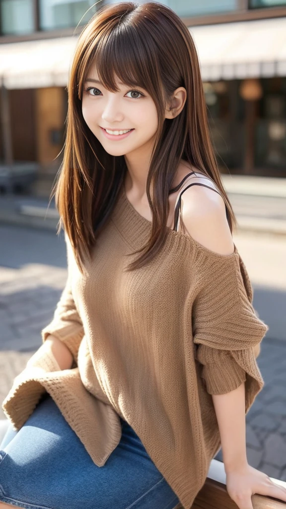 highest quality, masterpiece, Attractive girl, Stunning girl, Brown Hair, Shoulder Length Layered, asymmetrical bangs, Japanese Idol, Sophisticated, Stylish, embarrassed、smile、白レースビキニ