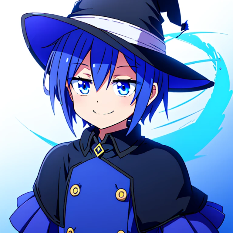 blue eyes、dark blue hair、male、Shortcuts、Round eyes、smiling、anime風、anime、White background、Witch Hat、Short Hair、boy