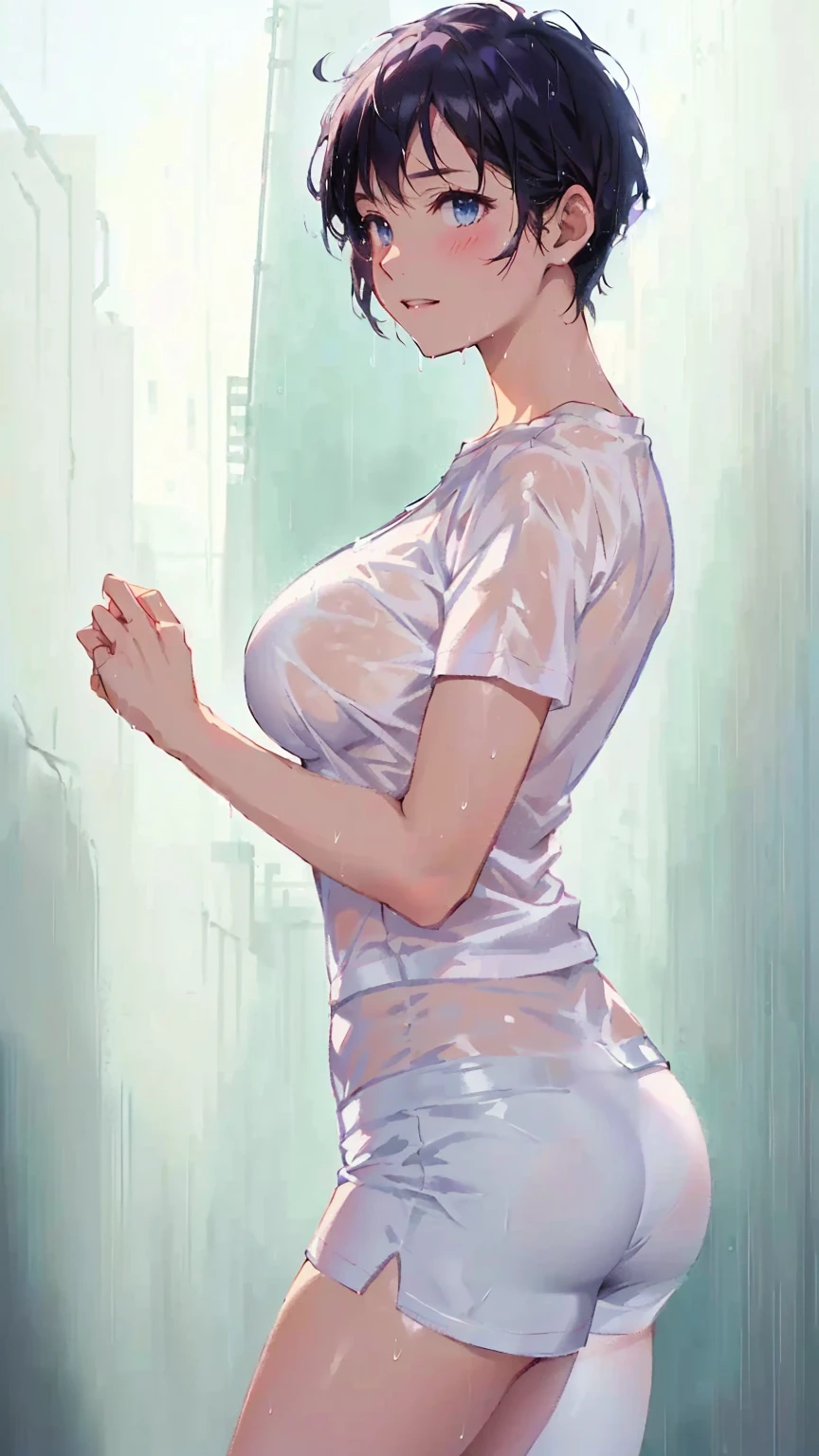 anime girl in wet white tight shorts and white tT-shirt in the rain, just after the rain, After the Rain, It rained and I got wet, it&#39;s raining, after the rain, Raindrops, Wet roads, Wet roadss, in the rain, Wet shirt, Wet T-shirt, Wet T-shirt, Wet shorts Wet  tight shorts , Wet  tight shorts,  Gweiz-style artwork, wash off in the rain, Smooth anime CG art