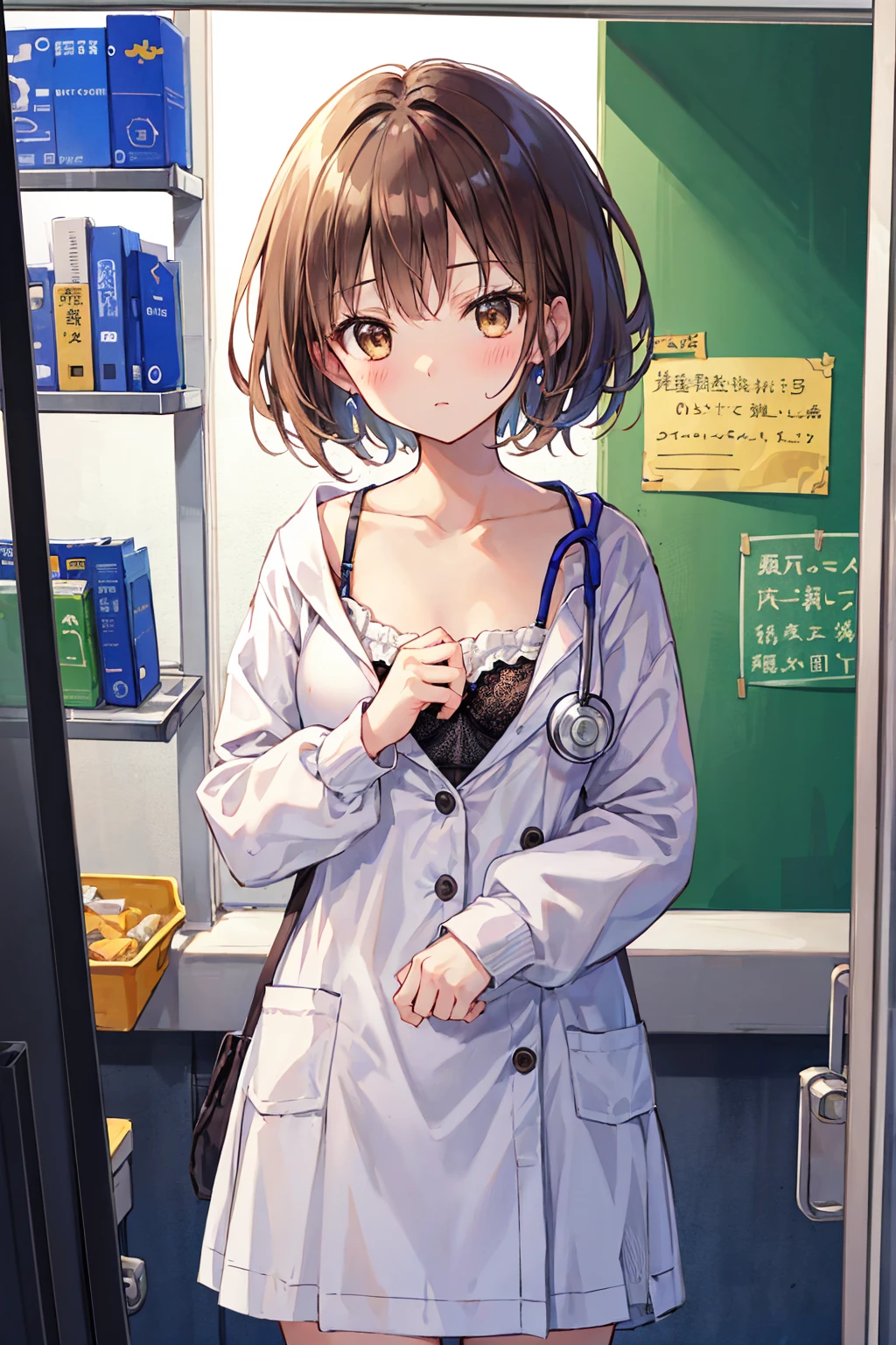 Browsing Caution ４ｋquality, 最高quality, superior_Mikoto, Brown eyes, short_hair, Ultra-small_chest,）at the doctor&#39;s office, 診察台superior, Blue Lingerie　１６Year　Sexy pose　Fascinating　For severe sweating, rip out your white bra、Pink Good、Blue Bra、Lace bra、Greybra、Light grey bra、 Striped bra、Polka dot bra、Plaid Good、Cute Bra、Children's bra、sporty、camisole、Cotton panties, 平らなchest, Half striped, hand, touch, Feeling, Grab, Compression, many hand, The Mystery Called the Heart，French kiss