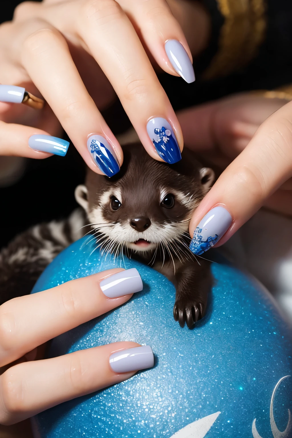 Nail artist Asian small-clawed otter　Wizard　Highest quality overview, 