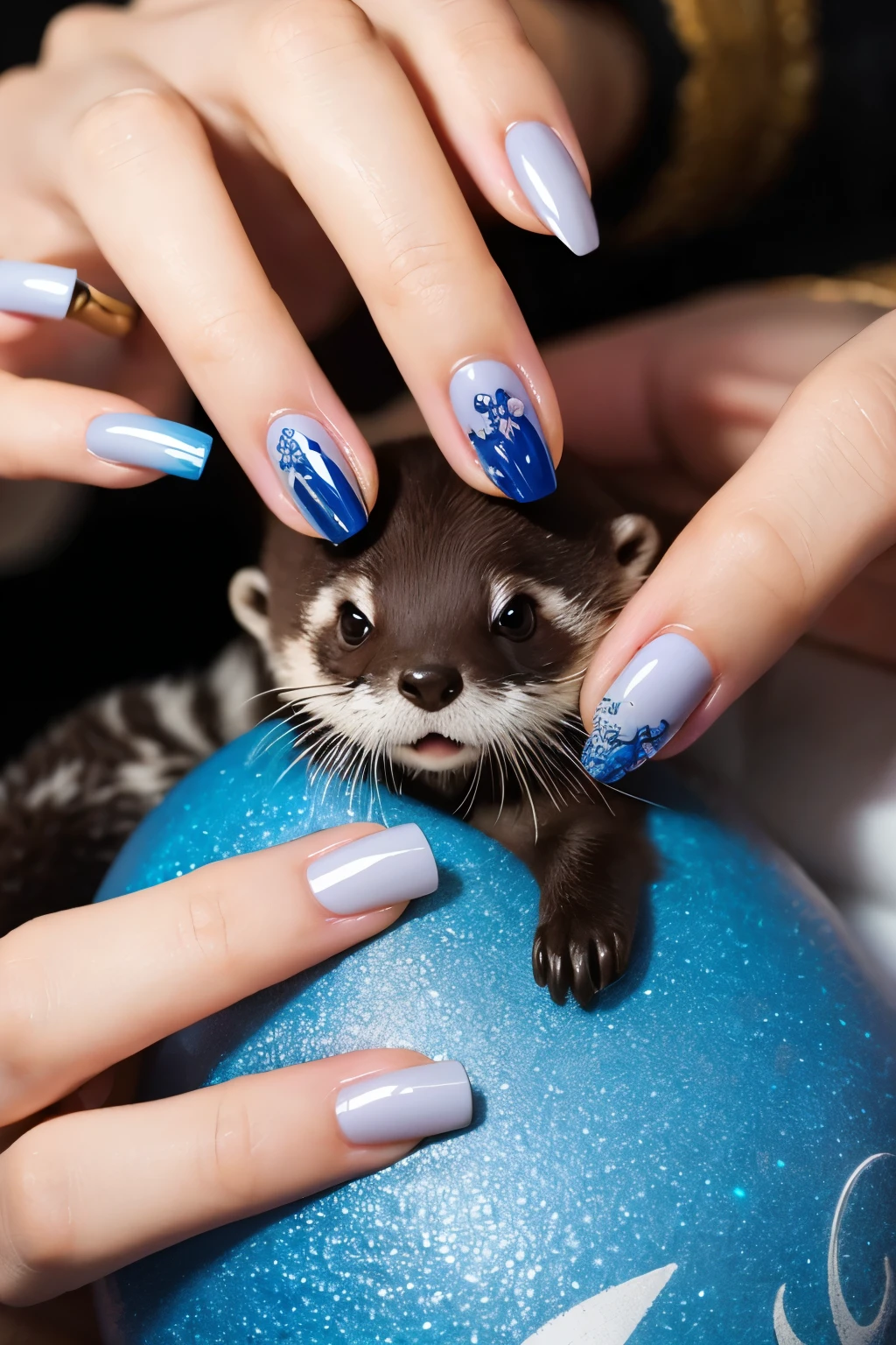Nail artist Asian small-clawed otter　Wizard　Highest quality overview, 