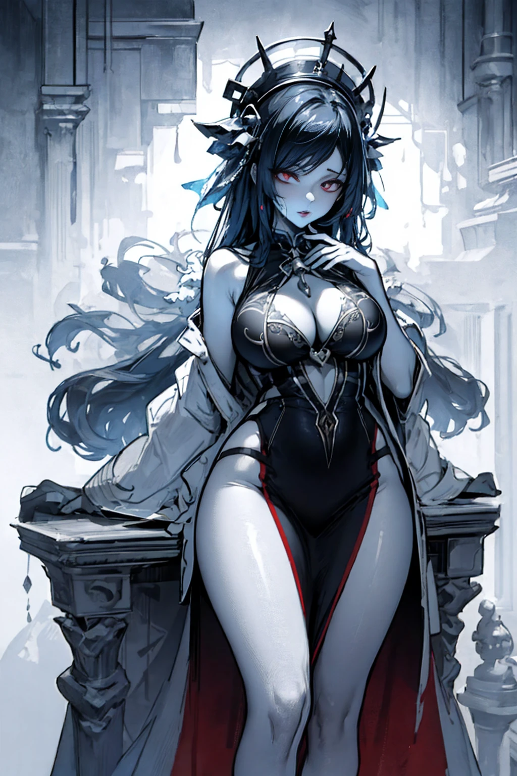 Fantastic Island,Ruins of an ancient civilization,Flying Ship,Flying Whale,flying fairy,(Highest quality,Extremely detailed depiction,Incredible high resolution,Anatomically accurate depiction,Nice hands, Perfect Fingers,Curvy Legs),(Glowing Skin,Glowing Skin),A fantastic goddess in a gorgeous outfit,There is cleavage in the chest,Glossy Lips,Sweat,Young and beautiful woman,background:A mysterious sight,Fantasy