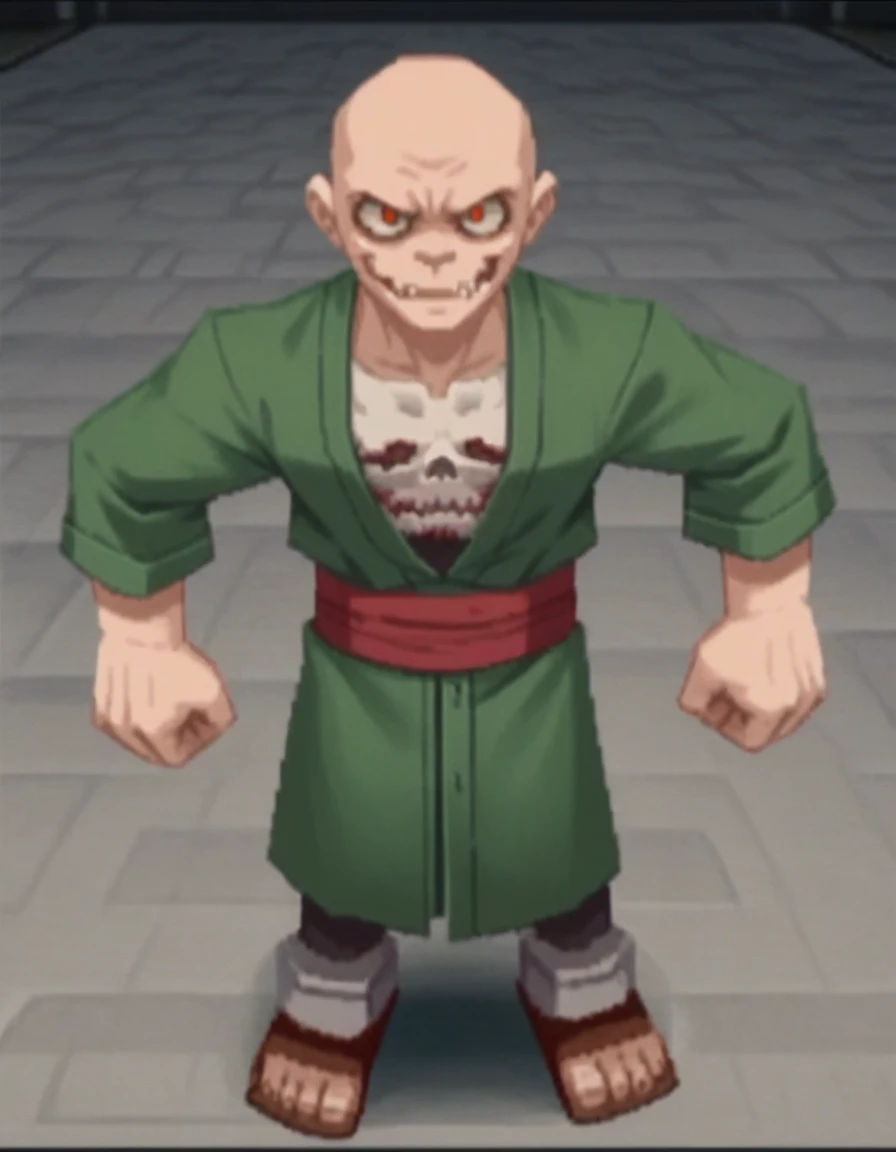 zPDXL, score_9, score_8_up, score_7_up, 1boy, solo, rcklgnd, undead, lich, robes, standing, footwraps, looking at viewer, zombie, bald, exposed bone