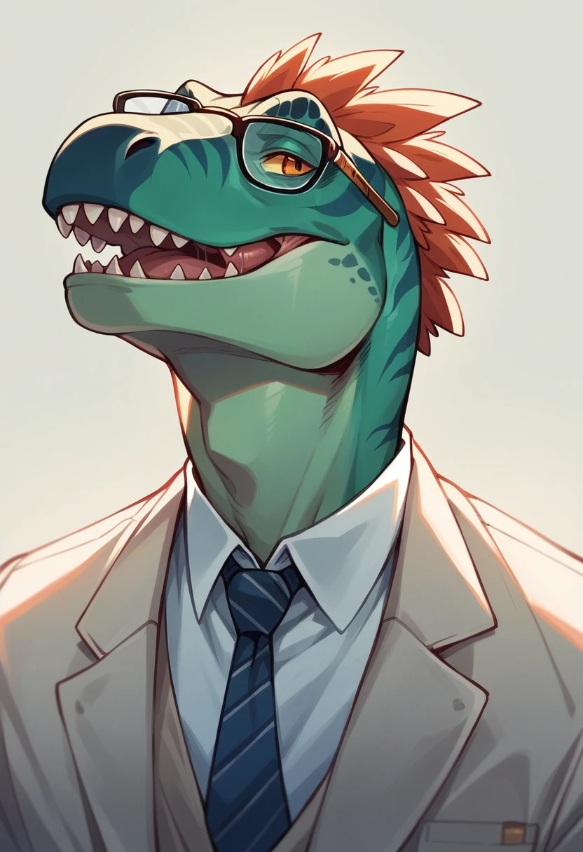 Dinosaur animal in suit and tie and glasses