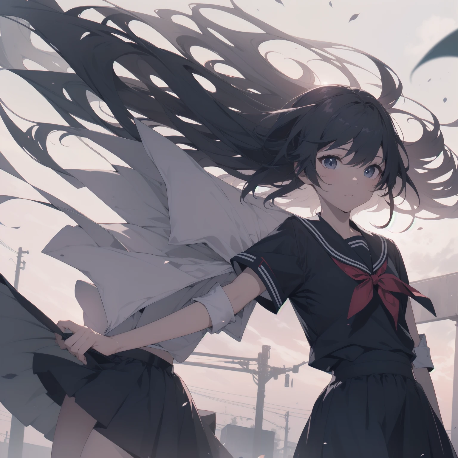 ultra-absurdres-Top quality by artist God, ultra-detailed, high resolution, anime moe artstyle, best anime 8k konachan wallpaper, pixiv contest winner, pool:2810, perfect anatomy,break, 1girl, (Please draw a girl walking sleepily to school alone. )break,(Solo,little female, 13-year-old:1.3),Full limbs, complete fingers,a junior high school student, (very short hair), short cut, flat chest, , small butt, small black eyes, beautiful detailed eyes, well-proportioned iris and pupils, expressive eyes, highres detailed hair, soft expression, salor school_uniform, sailor collar, serahuku, bow, pleated skirt,(Detailed Lighting), (Detailed background), in the School commute route. break,super detailed skin, Best cinematic lighting powered by famous artist, 8k,beauty illustration,photoshop_(medium),very aesthetic,break,((artist:kotorai )), artist:clamp ,artist:carnelian ,artist:kantoku ,
