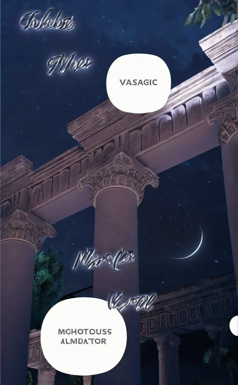 A night scene with ancient Greek-style columns, moonlight, detailed architecture, fantasy atmosphere, cinematic lighting, dramatic shadows, intricate stone textures, ethereal atmosphere, dramatic lighting, highly detailed, 8K, photorealistic