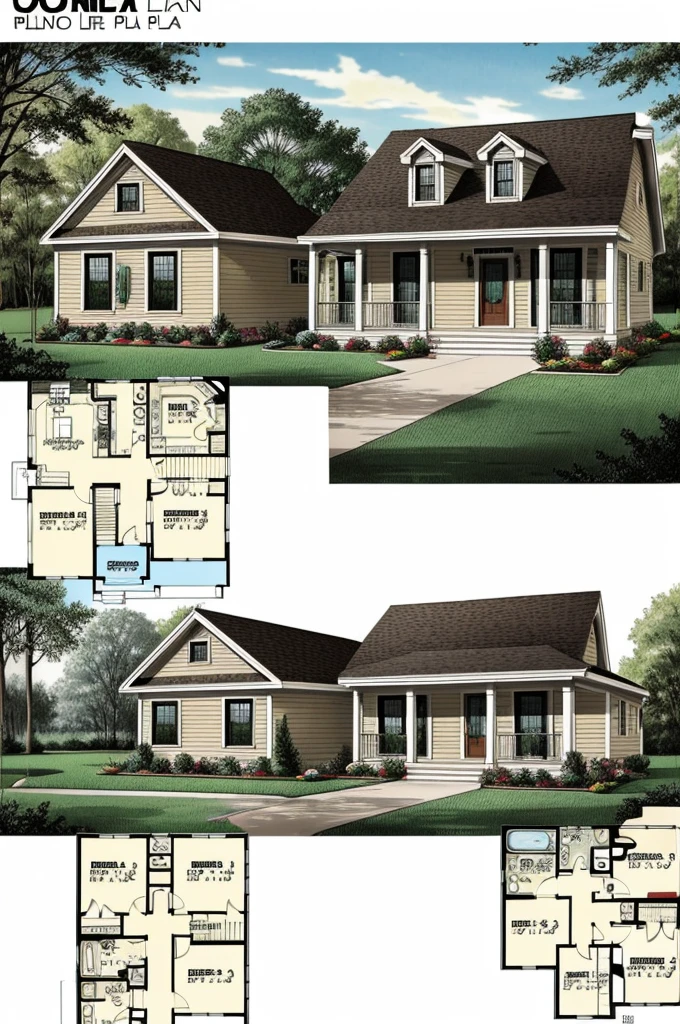 Vintage house plan, 3 bedrooms, 1 kitchen, 1 bathroom.