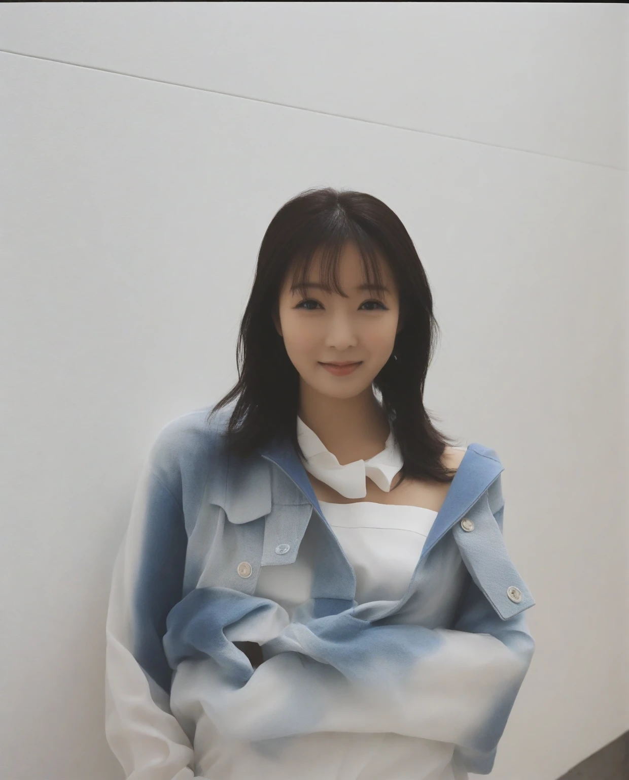 arafed woman in a white top and blue jacket posing for a picture, Chiho, shiori teshirogi, Yoshitomo Nara, janice sung, jinyoung shin, yukii morita, aya takano, gemma chen, lu ji, by Ayami Kojima, paru itagaki, sui ishida