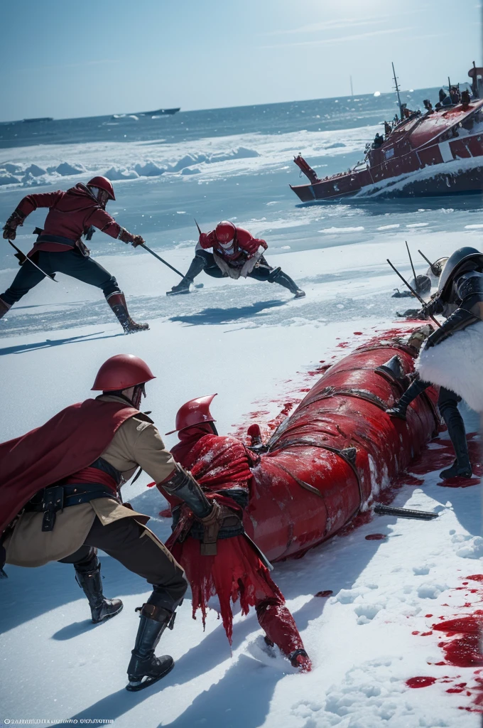 A great bloody battle taking place on a frozen sea