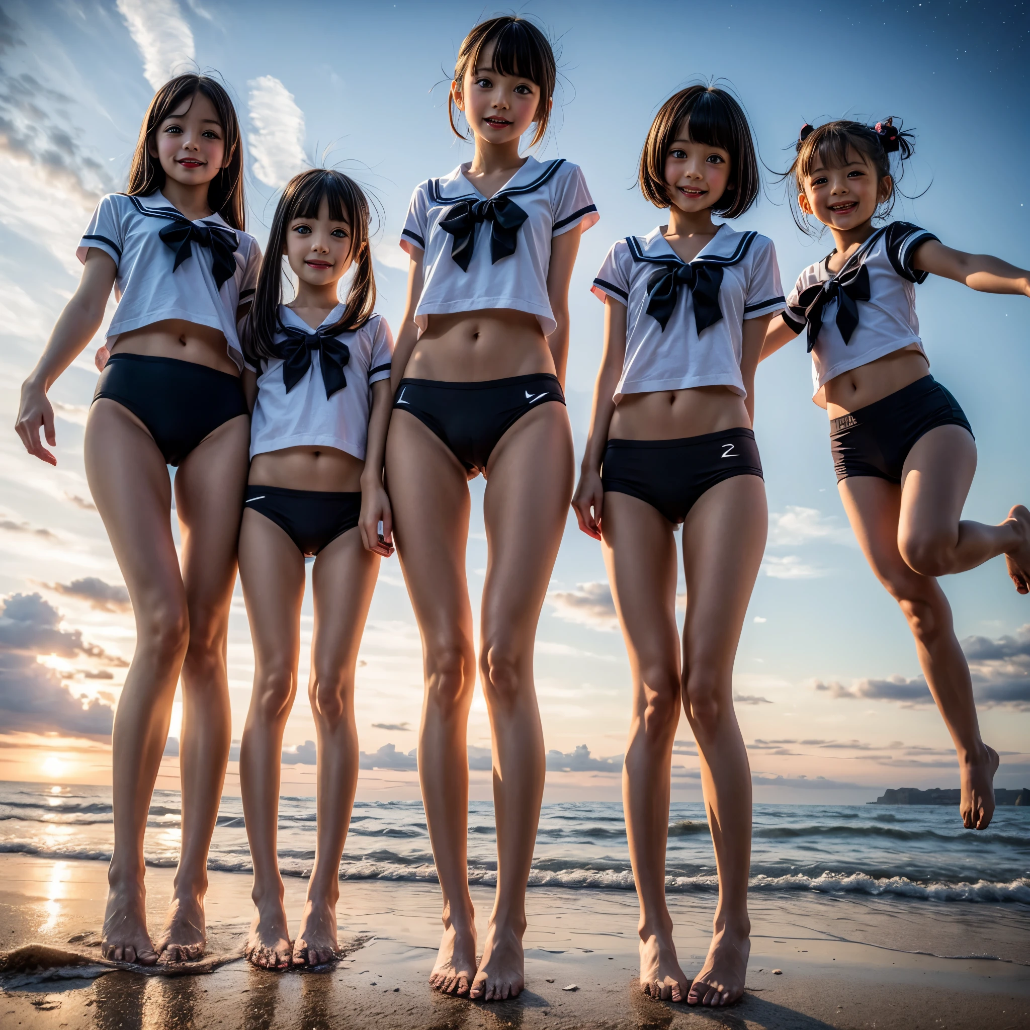  Masterpiece of ProfessionalPhoto ((ExtremelyDetailed (12 PICHIPICHI KAWAII Girls Floating in The Air in a row:1.37) in WHITE at Dusk Enoshima Beach)), {(Standing Full Body:1.2)|(from below:1.2)|Detailed KAWAII face}, Different types of hair colors, {(skinny(school swimwear))|(SchoolUniform)with Skinny AthleticShorts}, {(Corrected Childish hand)|Hidden hand|Different types of breasts|(Clearly Visible the shape of Butt)}, Joyful Expressions LifeLike Rendering, PerfectLighting, (Dazzling Horizon Visible through ThighGap), (Starry IridescentParticles:1.22) ColorfulClouds