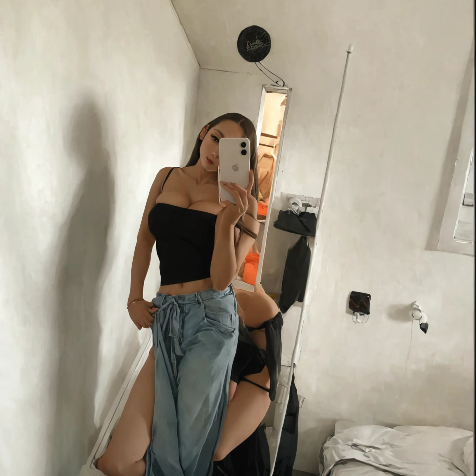 Sexy young girl, sexy body, big breasts, long hair, sexy pose, skinny, white colored skin, no phone