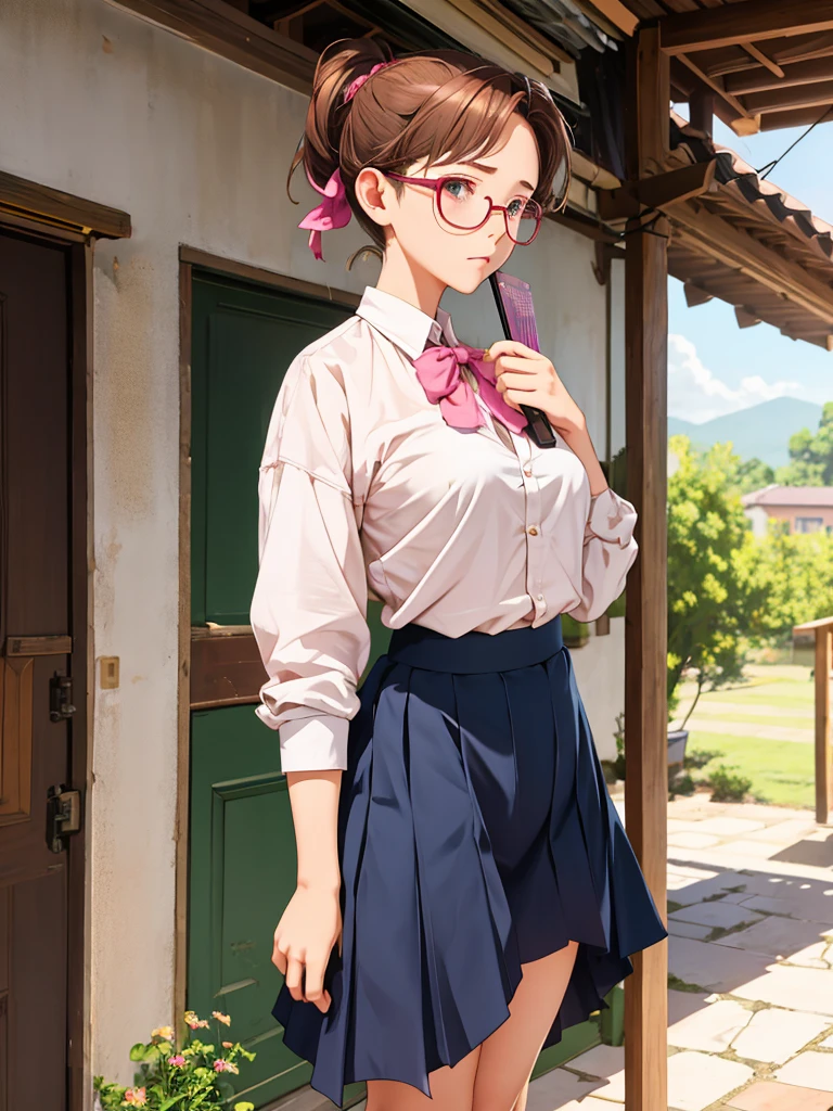 An old folk house. verandas. ((sideways))
(She pulls up her skirt and uses a fan to send wind to her pubic area.)
high school girl. uniforms. No bra
Cute pink panties for the lower body.
Brown hair. Hairstyle tied together with a string. black tabby glasses
I'm sweaty. Slender and big .