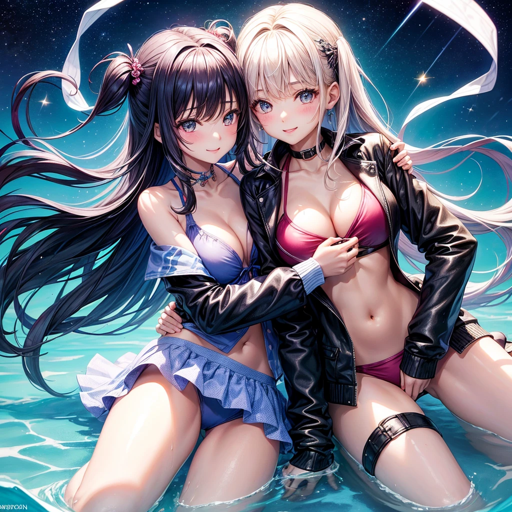 best quality,,smile,blazer,swimsuit,nepal,High-dimensional beautiful girl,leather jacket,Multidimensional beautiful girl,複数人のgirlが描かれている,They are hugging each other,Colorful,Different world,girlの集団,JK,Swimwear,bikini,girl,Sexy and cute,New generation,Evolution of fashion,middle School girlultiple girls are depicted,harem,idol group,starry sky background,photo shoot,long hair,wearing a cardigan,beautiful girlの国,girl's paradise,highest quality,big breasts,leather jacket,happy girl,horny girl,Blue eyes,Beautiful Perfect Face,perfection,standing position,She has her bangs down,fur jacket,Beautiful eyes,smooth hair,perfect eyes,beautiful girl,Angel Girl,multicolored hair colors,naughty girl,beautiful,High-dimensional beautiful girl,Multidimensional beautiful girl,gathering,Group、,