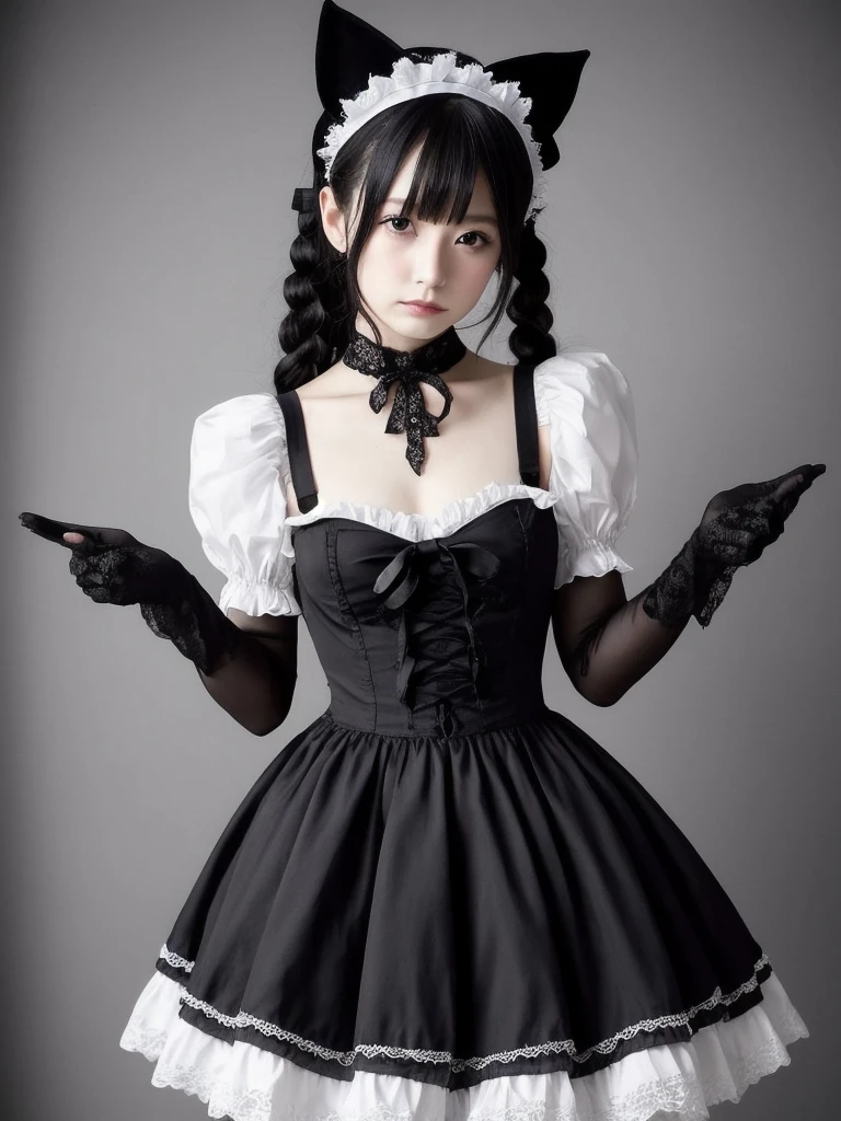The characteristics of Gothic ta maids can be summarized as follows:。
1. Fashion Style:
- Black and white color palette: 黒を基調に白いエプロンorレースをアクセントにしたコーディネートが一般的。
- Lace and ribbon: ドレスにはたくさんのレースorリボンが使われ、Luxurious and detailed decoration。
- Panniers: As the dress inflates、下にPanniersを着用することが多い。
- Headdress: レースorリボンで飾られたHeaddressorカチューシャを着用する。
2. Accessories and small items:
- choker: レースorリボンで作られたchokerを着用することが多い。
- Gloves: レースorシルクの手袋を装着することがある。
3. メイクとHairstyle:
- Heavy makeup: 黒いアイラインorダークなリップカラーが特徴。
- Hairstyle: カールしたロングヘアorツインテールが一般的で、Sometimes wigs are used。
4. Theme and atmosphere:
- Victorian: The design was inspired by 19th century Victorian maid uniforms.。
- Gothic elements: Dark and mysterious atmosphere。
5. brand:
- Gothic Lolita maid fashion、for example「Baby, the Stars Shine Bright」or「lf-Half」などのbrandで提供されている。
These factors combine to、A unique Gothic Lolita maid style is created.。