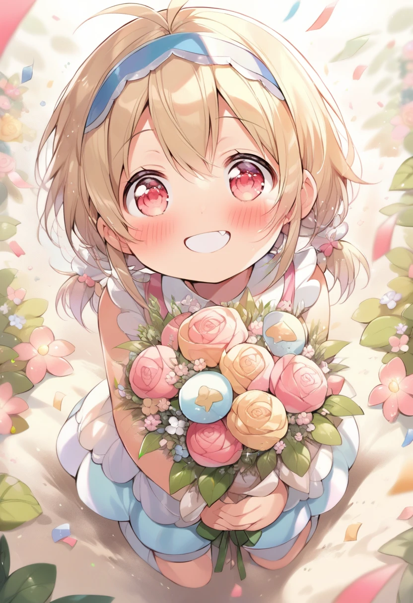 (best quality, masterpiece:1.2),(ultra high quality:1.2),smooth soft skin, natural skin, (super fine illustration:1.2), watercolor, breathtalking Scenery, breathtalking Beauty, breathtalking Cute,
BREAK
(little female child:1.8), (loli:1.8), 4 years old, (loli toddler:1.3), (preschooler:1.1),(infant:1.1),flat chest,baby face,oily skin, ultra cute face, happy smile, beautiful eyes, detailed eyes
BREAK
(short blond:1.2) messy hair,(fang:1.1), (pink eyes:1.2), puffy eyes, antenna hair,double tooth, blond hair,
BREAK
exposed navel,(excessive detailed navel:1.2),cropped pink camisole, micro mini denim shorts,high waist,exposed shoulders,
BREAK
(holding flower bouquet:1.5), (Finger behind the bouquet:1.2), (Hands behind the bouquet:1.5), Ultra detailed flowers, (flowers background:1.1), (Flower bouquet:1.1), Falling petals, celebration, Solo, Congratulations, (blush:1.2), Confetti, (dust particles:1.2), Starshine, bloom effect, head band,Leaf carpet, Create a mesmerizing display of power and beauty,sunshine,