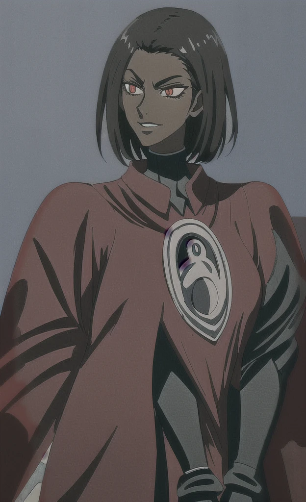 90s grown tall skinny evil black skinned women with short black hair wearing red demonic armor