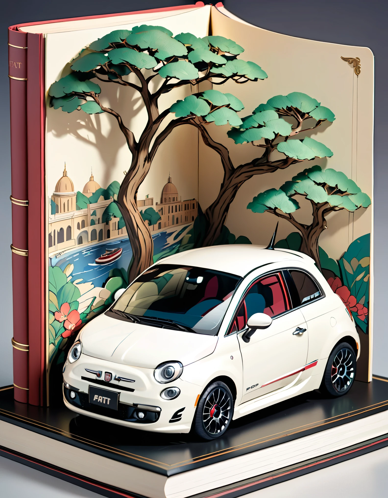 (masterpiece:1.2, Highest quality),(Very detailed),8k,wallpaper,Fiat 500 pop-up book