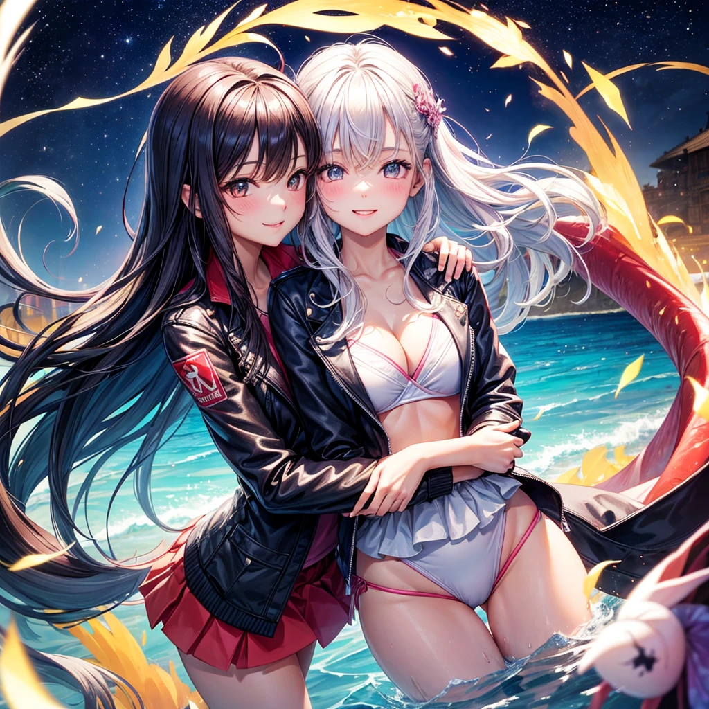 best quality，，smile，blazer，swimsuit，nepal，High-dimensional beautiful girl，leather jacket，Multidimensional beautiful girl，複数人のgirlが描かれている，They are hugging each other，Colorful，Different world，girlの集団，JK，Swimwear，bikini，girl，Sexy and cute，New generation，Evolution of fashion，middle School girlultiple girls are depicted,harem，idol group，starry sky background，photo shoot，long hair，wearing a cardigan，beautiful girlの国，girl&#39;s paradise，highest quality，big breasts，leather jacket，happy girl,horny girl，Blue eyes，Beautiful Perfect Face，perfection，standing position，She has her bangs down，fur jacket,Beautiful eyes，smooth hair，perfect eyes，beautiful girl，Angel Girl，multicolored hair colors，naughty girl，beautiful，High-dimensional beautiful girl，Multidimensional beautiful girl，gathering，Group、，