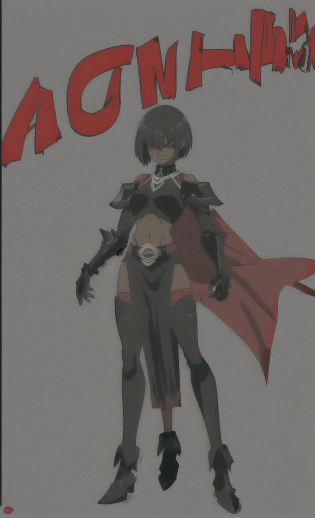 90s grown tall skinny evil black skinned women with short black hair wearing red and black armor