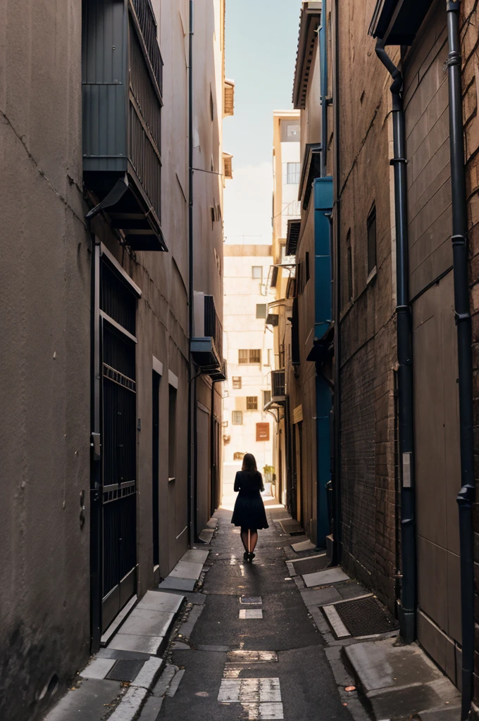 A person going in the narrow alley way