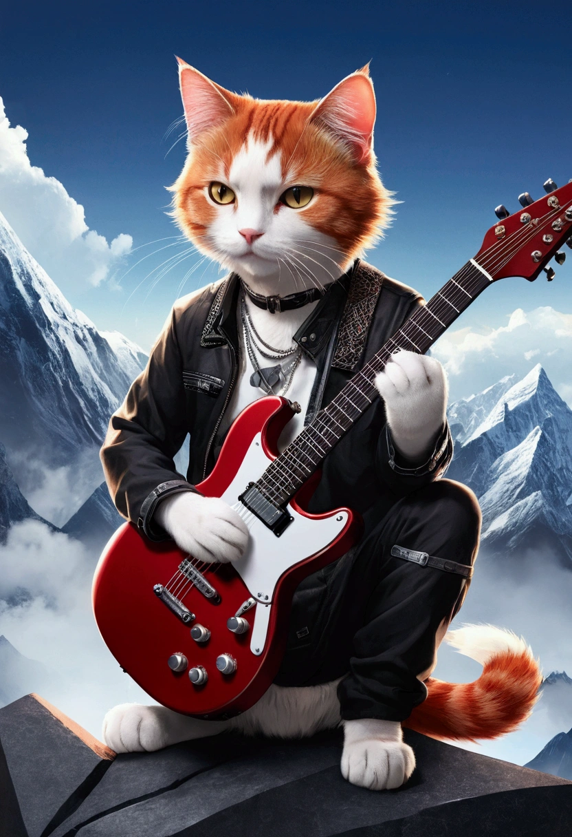 Anime Rock,Cat, Guitar on the back,DJ Set　Red Hair　Facing forward、Himalayan
