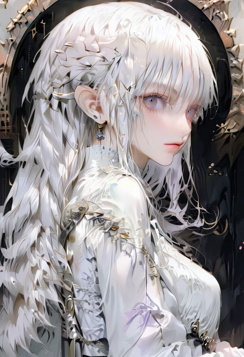 Silver hair, long hair, elf, maid, adult, beautiful, gods, good style