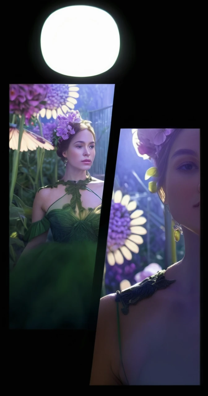 a woman in a green dress, , outdoor garden scene, sunlight, flowers, butterflies, intricate details, (best quality,4k,8k,highres,masterpiece:1.2),ultra-detailed,(realistic,photorealistic,photo-realistic:1.37),vibrant colors,natural lighting,cinematic composition,portrait,digital painting