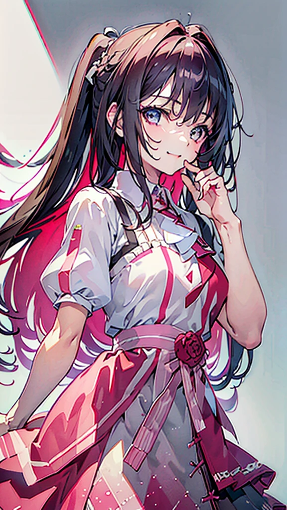 smile、((Put your hands forward))、Adult women、(((masterpiece、Highest quality、high resolution)))、long hair、Pink inner color、Cheerful pose、Upper Body