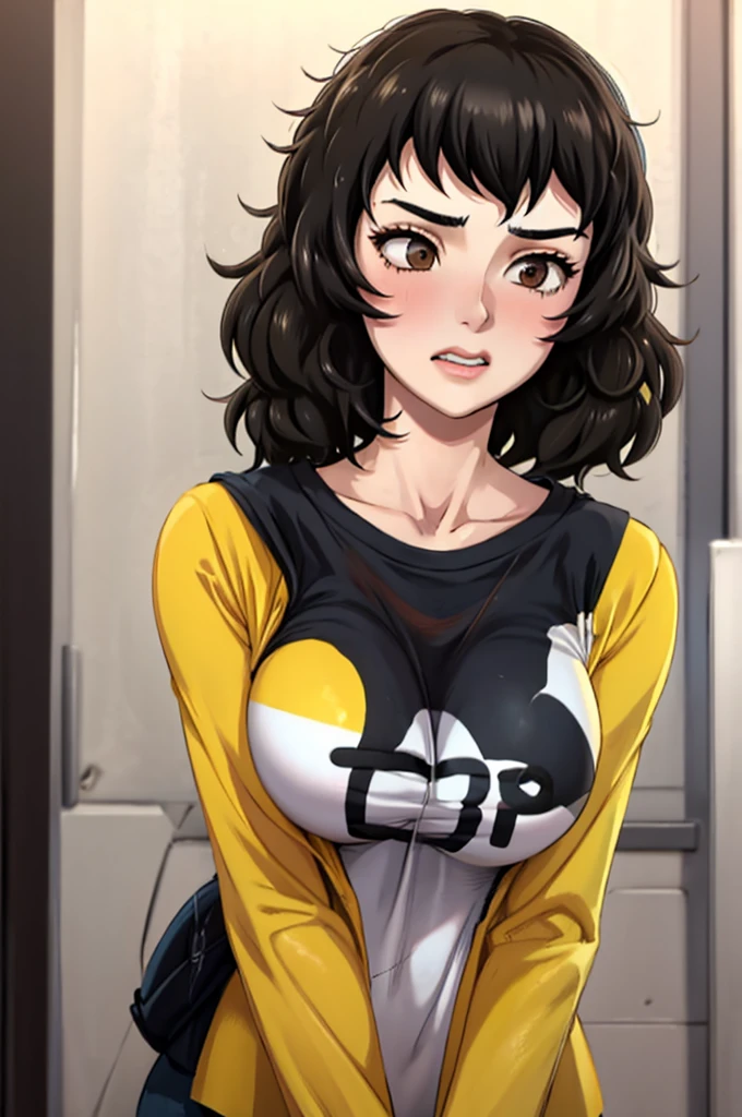 kawakami sadayo (Person 5) Character Lola [Five outfits]、Subjective breast grabbing、Feeling embarrassed、Looking into the camera、Yellow long sleeve T-shirt