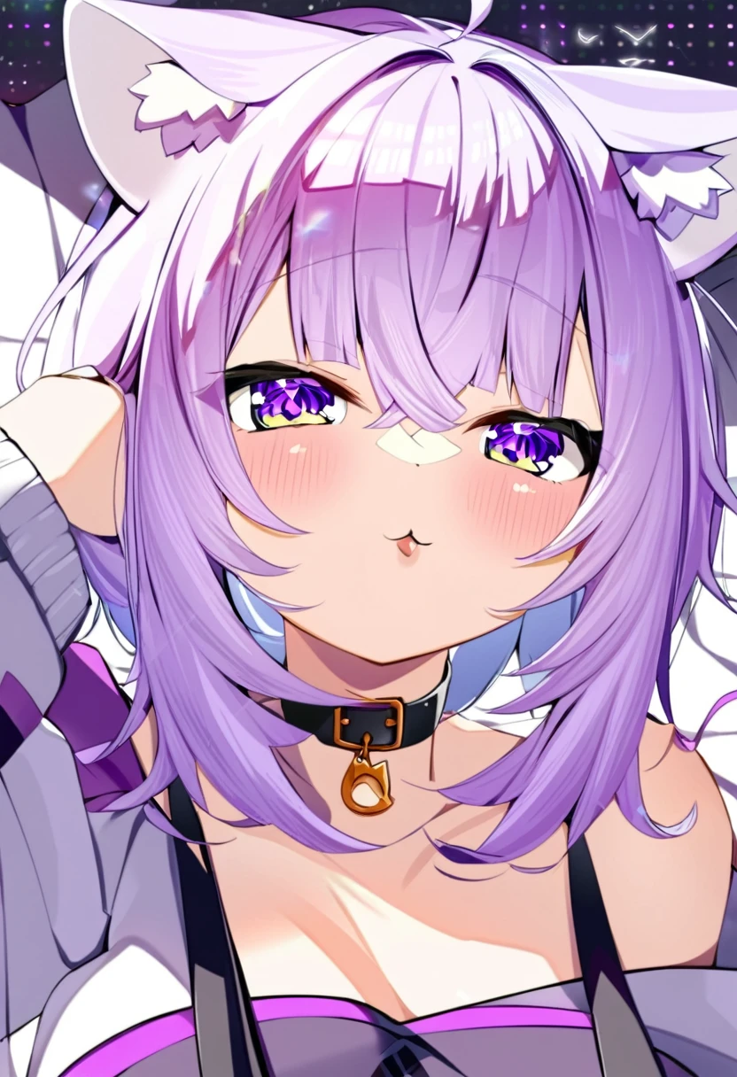 one girl, Nekomata Okayu, cat ears, purple hair,