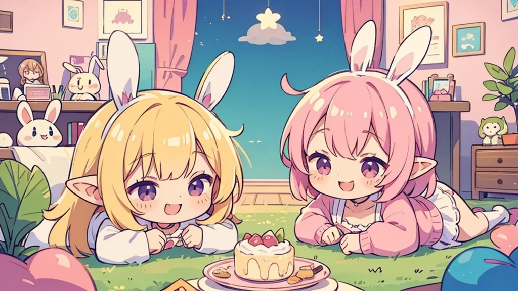 Bunny ears、Chibi Elf、Chill out、Pink and pop room、 smile