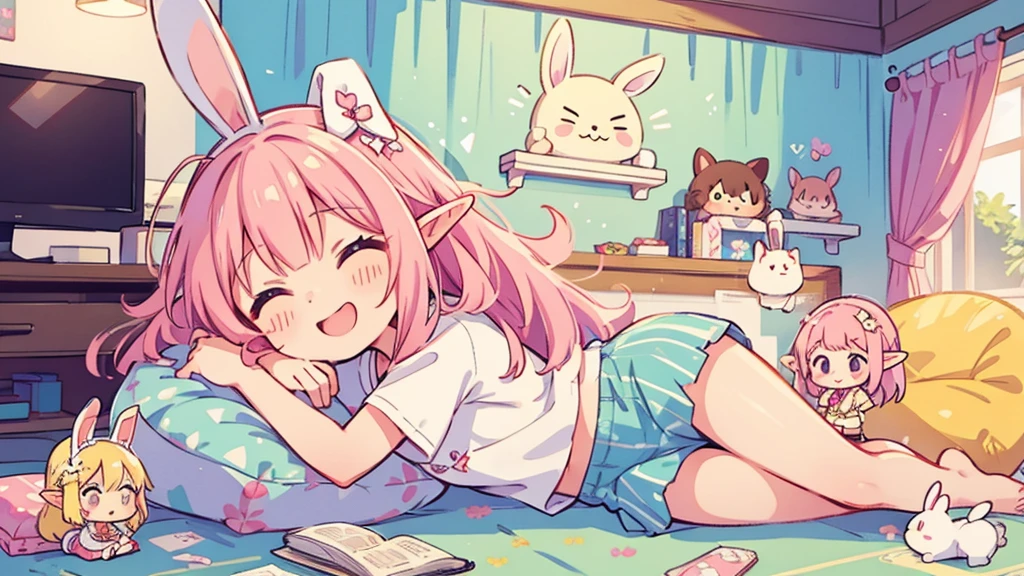 Bunny ears、Chibi Elf、Chill out、Pink and pop room、 smile
