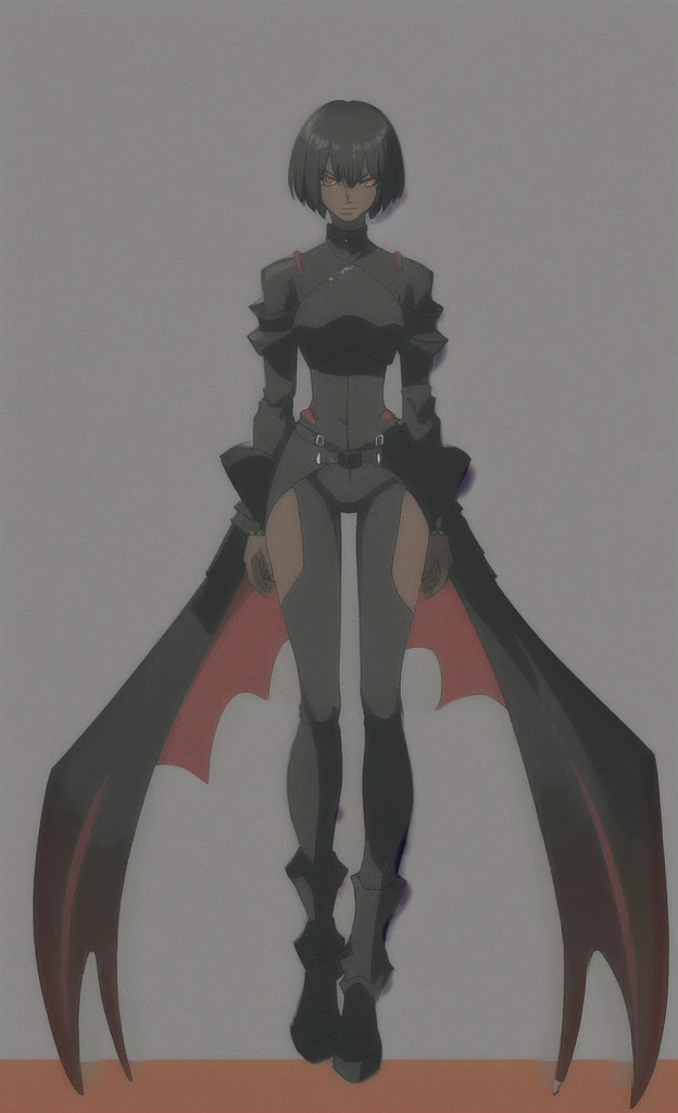 fully body,standing,alone,short hair,work of art,face detailed,young fitness linda,Wearing black pantyhose,tight white sweater with collar ,neckleace,evil smile,red eyes glowing,labiaa,eye shadow,bangs on the eyes,black gloves
