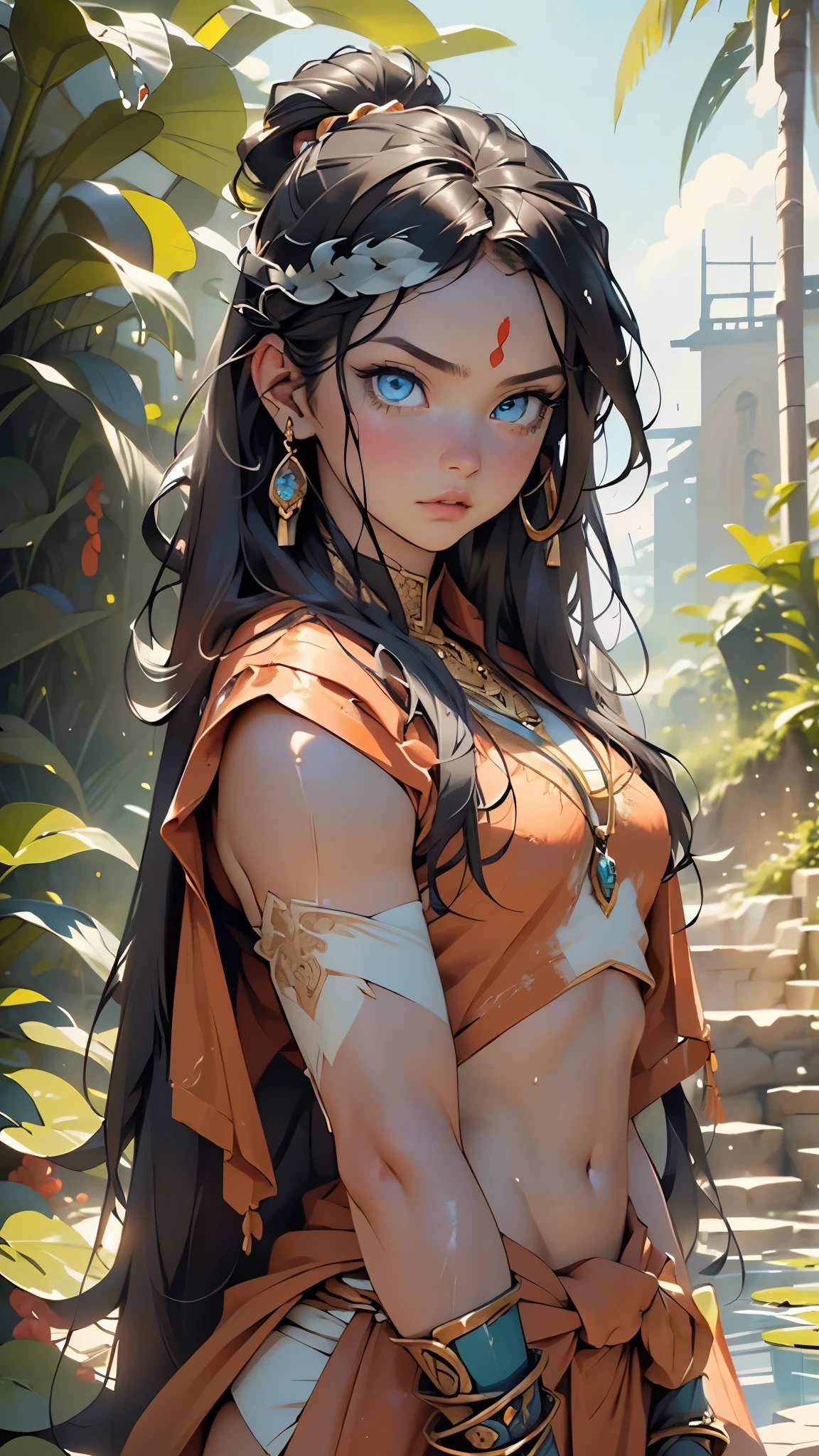 girl from ancient Egypt,1girl,

(large breasts:1.5),((((braid ponytail,dark hair,black hair,long braid,colored inner hair)))),(((gold_eyes:1.3))),intricate eyes,beautiful detailed eyes,symmetrical eyes,((((lustrous skin:1.5,bright skin: 1.5,skin tanned,shiny skin,very shiny skin,shiny body)))),(spider lower abdomen,narrow waist,wide hip,athletic body,inflated legs),((detailed face)),beautiful detailed lips,

cute,slutty,sensual,seductive look,seductive,((erotic)),opulent,sumptuous,(((nsfw))),

(barefoot,),((no top,no bra,tatters,exposed belly button,topless:1.3,(nipples:1.2)))egyptian style,((((bandaged legs:1.5,bandaged arms:1.5,white bandage)))),((eyeshadow,egyptian makeup,eyelid makeup)),(((pelvis curtain))),((loincloth)),(((white loincloth,wet loincloth,intricate loincloth,embroidered loincloth,ornate loincloth))),

dynamic and seductive pose,looking at viewer,embarrassed,centered,scale to fit dimensions,Rule of thirds,

outdoors,overgrown,(overgrown background,glowing crystals,bioluminescent plant),scenery,extremely scenery,((glowing crystals,bioluminescent plants))),(puddles everywhere,moss,moss on the background),clouds,lily pads,palms,reeds,(sunset, golden hour),

(Glossy Egyptian ornaments),(top-quality,8K,32K,​masterpiece),high resolution,(Photorealistic:1.4),Ray tracing,Sun glare,depth of fields,By backlight effect,Add depth to your screen,(((vibrant colors,vibrant theme))),(intricate),(high contrast,photorealistic artwork:1.37),(best quality,4k,highres,masterpiece:1.2),ultra-detailed,(realistic,photorealistic,photo-realistic:1.37),professional,