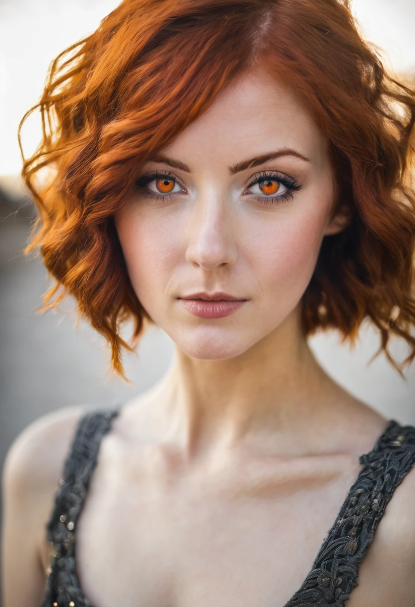 Beautiful red hair woman 20s with orange eyes
