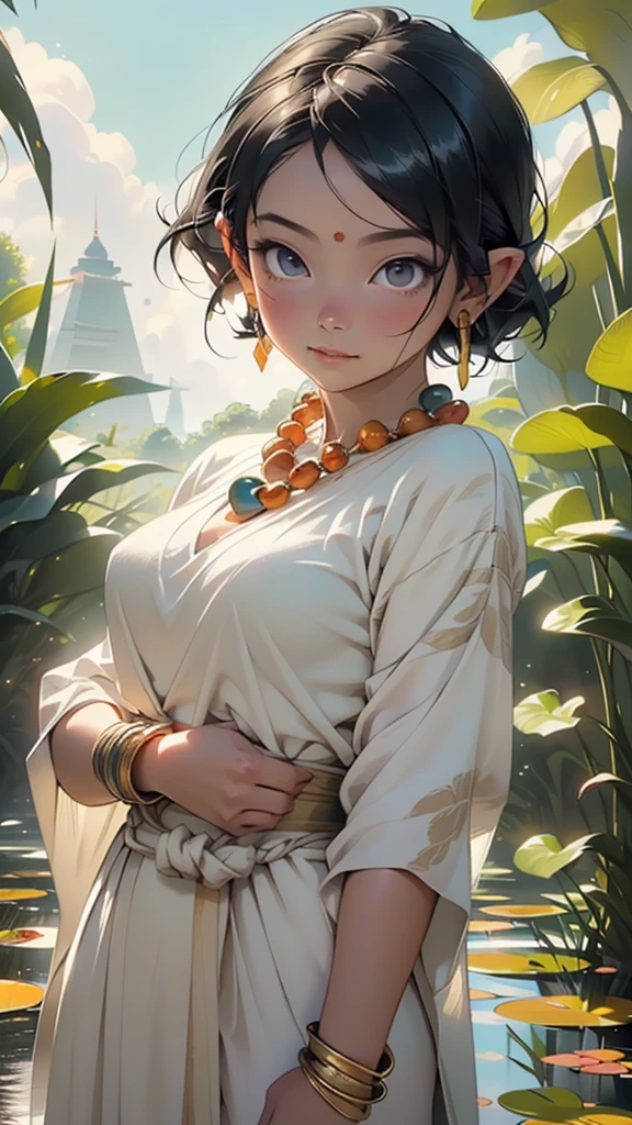 ((Siddhartha Gautama)),((Buddha)),(man:1.5,male gender,1 man,male,masculine,manly), (1boy:1.3), muscle, pectoral, muscular,young man,((Like Buddha,Jinting,Round Gold Ring,cool guy)),
(man pectoral:1.4,),(((Buddha head haircut, Arhat head haircut, Shaolin haircut,black hair,Buddha's knot haircut))),(((black_eyes:1.3))),intricate eyes,beautiful detailed eyes,symmetrical eyes,(((lustrous skin:1.5,tanned skin,bright skin: 1.5,skin tanned,shiny skin,very shiny skin,shiny body))),man chest,((detailed face)),(((prominent ears,long ears))),slim build man,
serene smile,
((The facial features are as a Buddha statue)),((A string of Buddha beads wrapped around his hand,Tie a string of wooden Buddha beads)),((huge bead necklace on the neck)),((Kasaya tunic, orange tunic, Sanghati cloak)),((bulge in loincloth)),((barefoot)),
((serene pose,Namaskara mudra)),looking at viewer,centered,scale to fit dimensions,Rule of thirds,
outdoors,(indian palace,indian palace background,pyramids in the background),scenery,(oasis,oasis background),extremely scenery,(puddles everywhere,moss,moss on the background),clouds,indian style,indian castle,lily pads,palms,reeds,(sunset, golden hour),
(Glossy indian ornaments),highres,sharp focus,(ultra detailed,extremely detailed),(photorealistic artwork:1.37),(extremely detailed CG unity 8k wallpaper),(((vibrant colors,vibrant theme))),(intricate),(masterpiece),(best quality),artistic photography,(photography taken by sldr),(intricate background),perfect rendered face,perfect face details,realistic face,photo realistic,((intricate detail)),(((realism))),