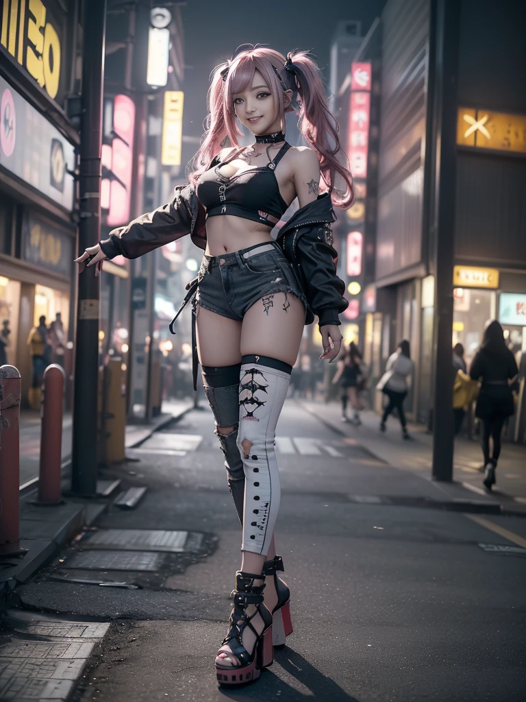 (Full body image:1.1)、(Side view:1.1)、(Beautiful Face:1.3)、(Smiling with teeth showing:1.3),(Shibuya Gal:1.5)、(Beverly Hills Whore:1.4)、(Neo-Goth Fashion:1.5)、(Punk rock visual kei:1.4)、(Modern white and red Baron:1.5)、(Tattered brown and charcoal denim baggy pants:1.5)、(Mustard yellow headband:1.3)、(Charcoal and khaki high heels:1.4)、collar、(We sell patterned underwear with logos.:1.4)、20-year-old、Browsing Caution,((Highest quality、In 8K、masterpiece:1.3))、Sharp focus:1.2、(Layered Cut、Huge breasts:1.1),Beautiful woman with perfect figure:1.4、(Doing an aerobics pose:1.3)、Slim Abs:1.2、Butt、Highly detailed face and skin texture、fine grain、double eyelid,(Twin tails:1.3)、(Pink Hair:1.3)、Obscene、idol carving、(A luxurious amusement park at night:1.3)、(Slimming your legs:1.4)、(the body is slim:1.3)、(clavicle:1.1)