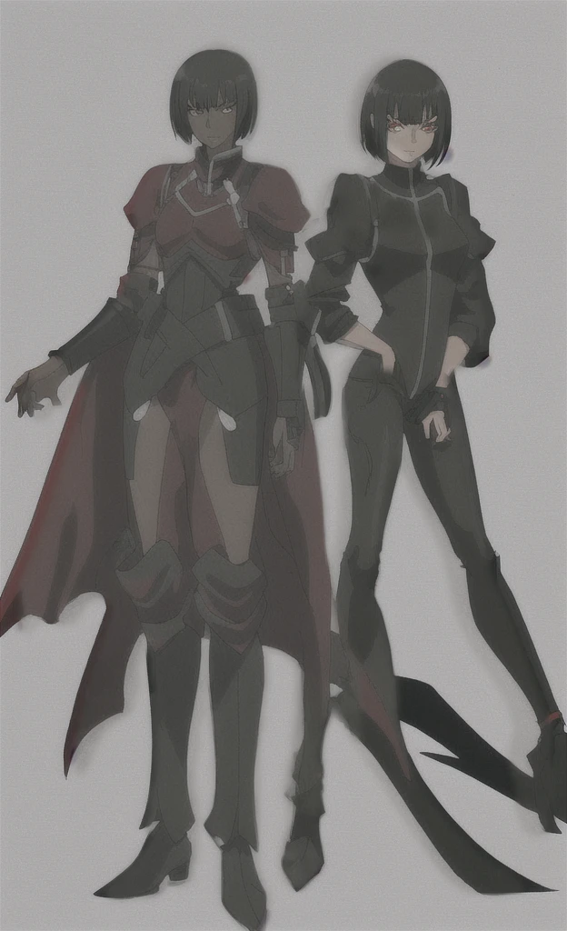 90s grown tall skinny evil black skinned women with short black hair wearing red and black armor
full body