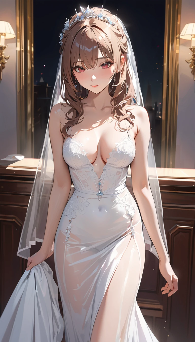 Verism, masterpiece, super detail, best quality, 4K ,(whole body)、(upright)、Cute a  woman, wedding dress