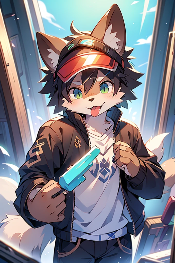 author：Junior Lesque, author：Kirito, Mammals, Furry, male, alone, wear, visor, Licking a popsicle, 