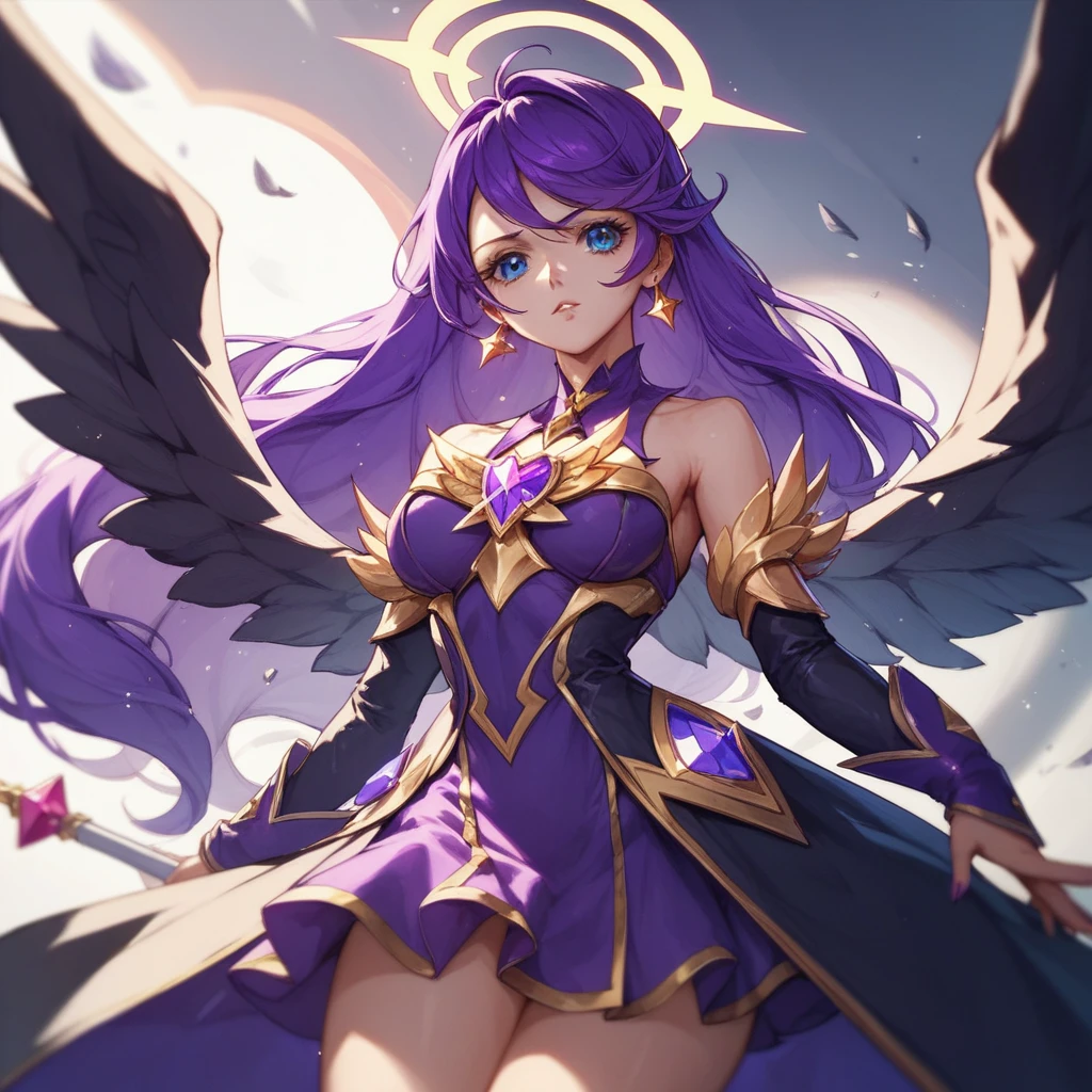 cure slave(magical girl, blue eye, purple hair, long straight hair, dark purple dress, gold vertical line in black coat, black wings, halo, hyper mode, orgasm, lean back), rape by monster(1 monster,1 girl, slave tattoo, tattoo skins)